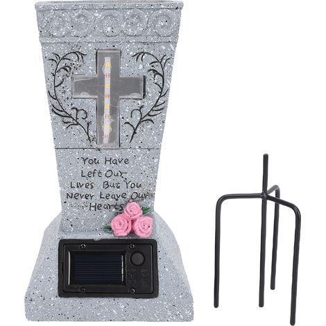 Vase funéraire solaire en résine avec piquet LED et système de drainage réglable pour fleurs (1/5)