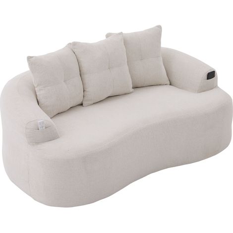 Divano a 2 posti curvo contemporaneo in chenille beige con 3 cuscini (1/5)