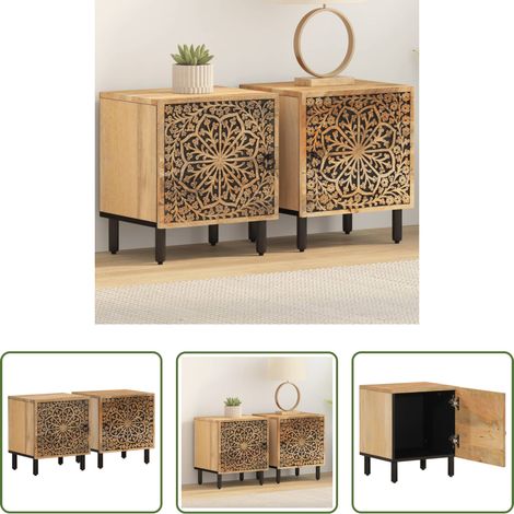 Bois de manguier - Tables de chevet 2 pcs 40x33x46 cm Bois de manguier solide (1/5)