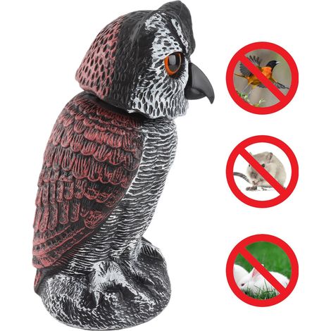 Señuelo de plástico pulsante para la caza de palomas con diseño giratorio por el viento - Búho artificial decorativo para proteger jardines exteriores (Altura: 26,5 cm) (1/5)