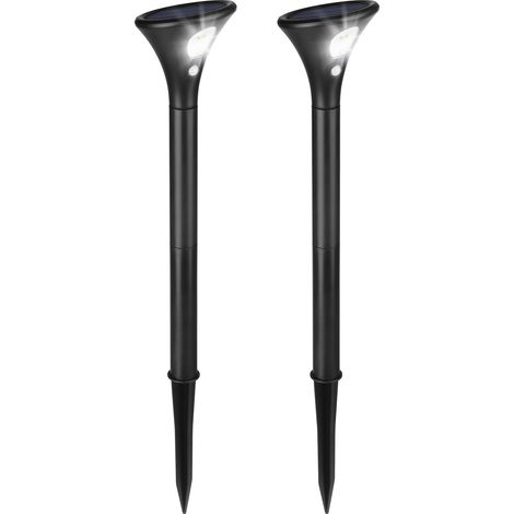 Juego de 2 focos solares para jardín con sensor de movimiento, LED blanco resistente al agua, iluminación paisajística para césped, patio, jardín y entrada de vehículos. (1/5)