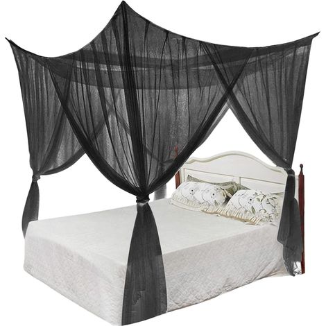 Moskitonetz 210x190x240 cm, Feinmaschiger Betthimmel für Doppel- & Einzelbett, Insektenschutz Schwarz (1/5)