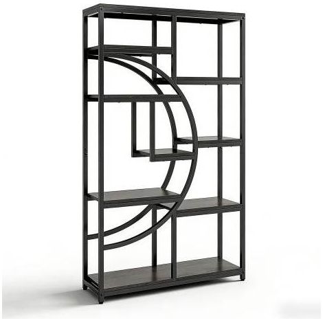 CHICFURN Libreria autoportante 95x30x175 cm in metallo e legno nero, 9 livelli (1/5)