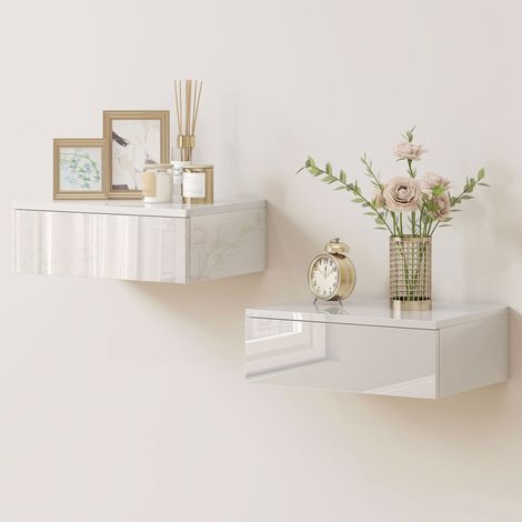 blanc, panneau particules, chambre, tiroir, mural, Ensemble 2 tables chevet (1/5)