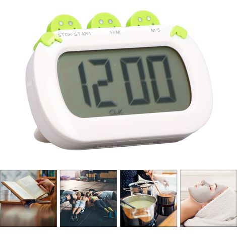 Minuteur de cuisine avec compte à rebours, grand écran LCD sur pied, réveil, minuteur multifonctionnel, piles non incluses, vert. (1/5)