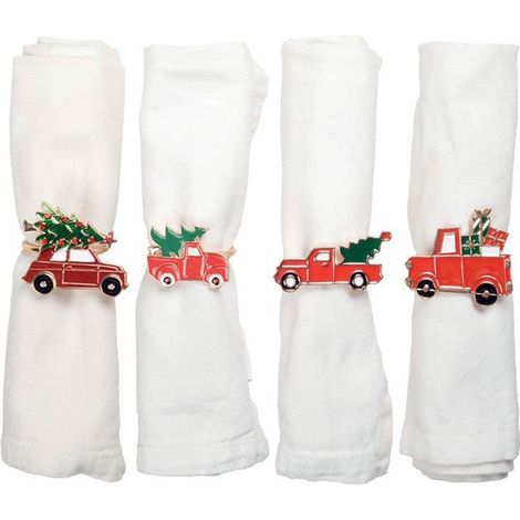 Lot de 4 Ronds de Serviette de Noël Décoration de Table en Zinc Rouge 4x4x4,5 cm - PANGIVO (1/4)