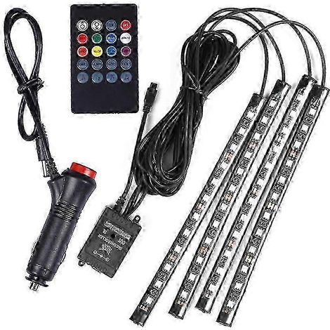 Ambientebeleuchtung fürs Auto: Bunte RGB-LED-Streifen mit Soundsteuerung (4 Streifen, 48 LEDs) KB SZRH AM