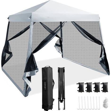 GOPLUS 3x3m Tonnelle de Jardin avec Mousquetaire Amovibles pour 8-10 Personnes, Barnum Pliable avec Sac Rangement à Roues Anti - UV pour Pique niques, Fête, Camping (Gris, 300x300cm) (1/5)