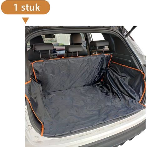 1 tapis de coffre - Tapis de voiture pour animaux - Amovible - Imperméable et résistant aux rayures - Coussin de siège pour animaux - Bordure orange - 180 x 105 cm (1/5)