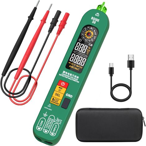 BSIDE S8 Multimètre Numérique Intelligent Stylo Détecteur de Tension Testeur de Fuite Électrique 3 en 1 Grand Écran Couleur Testeur Automatique Rechargeable de Tension AC DC Ohm et Continuité (1/5)