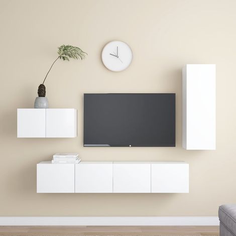 Set de muebles de salón TV 4 piezas madera de ingeniería blanco vidaXL (1/5)