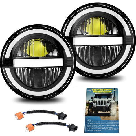 Paquet de 2 phares ronds à LED, phares de 7 pouces avec faisceau haut/bas blanc, clignotants ambrés, DRL, classé IP67, compatibles voitures, camions, motos (1/5)