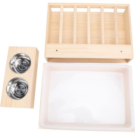 Wooden Rabbit Hay Feeder with Litter Tray, 2 Bowls, Hay Holder for Rabbits, Chinchillas, Guinea Pig, Hamster, Dwarf Rabbit (1/5)