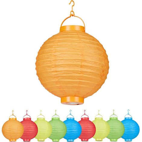 Lampion LED boule 20 cm rond abat-jour papier coloré set de 20 à piles décoration (1/5)