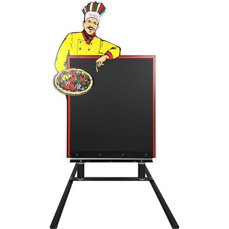 Panneau figurine "PIZZA" avec ardoise double face sur piètement ressorts (1/4)