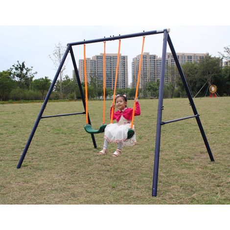 Columpio doble para niños 259x188x180 cm en acero azul verdoso, estable para jardín – MEUBLIV (1/5)
