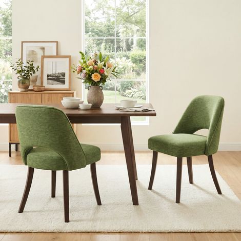 COLAMY Lot de 2 Chaises de Salle à Manger Modernes Style Mid-Century avec Pieds en Bois Massif, Assise Rembourrée et Dossier Ergonomique Courbé,vert (1/5)