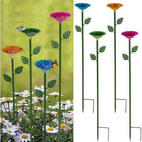 Juego de 4 bebederos para abejas: bebedero de metal floral, comedero colorido forma mariposa abeja jardín exterior (rojo, verde, azul, amarillo) (1/5)