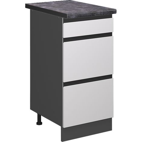 Mobiletto base per cucina R-Line, Bianco, 40 cm con cassetti, PL Antracite, Vicco (1/5)