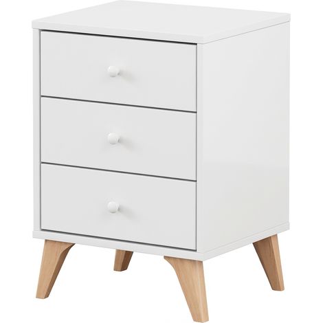 Comodino Moderno A 3 Cassetti Con Piedini Mobile Comò Per Camera Da Letto Compatto In Melaminico Antigraffio Design Salvaspazio Moderno 40 x 34 x 56 Cm Bianco Opaco