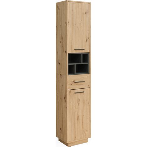Badschrank Beatrice, Artisan Eiche/Anthrazit, 38 x 190 cm mit Türen, Schublade, Vicco