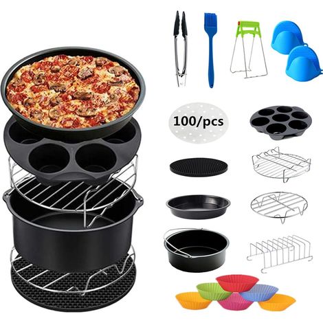 Applicable Accessoires pour Friteuses à Air pour Friteuse A air de 4,5L à 5,2L, 13Pcs Nonstick Air Fryer Accessoires, Seau à gâteau 8 Pouces(Diamètre 20cm), Plateau à Pizza/Grille de Cuisson/Moule à C (1/5)