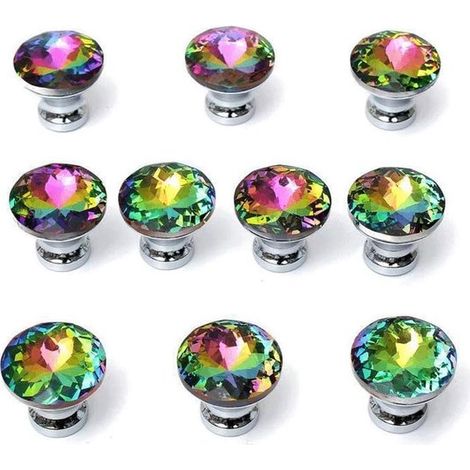 Poignées de porte - Boutons d'armoire - Boutons de tiroir - Poignée de porte de meuble - 10 pièces - 30 mm - Cristaux - Base en alliage de zinc - Couleur - Style européen - Pour la maison et le bureau (1/4)