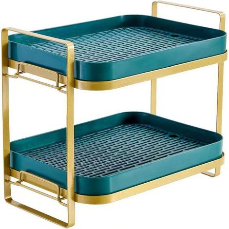Égouttoir de cuisine, bac d'égouttage amovible, organisateur de comptoir à 2 niveaux doré et vert, porte-gobelets compact pour bouteilles et fruits-AquaForge (1/5)