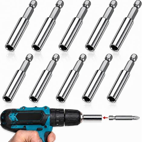 Lot de 10 porte-embouts magnétiques de qualité supérieure, porte-embouts de tournevis magnétiques et porte-embouts de tournevis magnétiques, porte-embouts de tournevis en acier inoxydable, 60 mm pour (1/5)