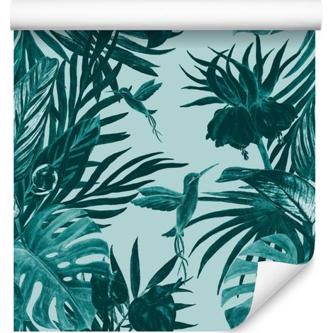 Papel pintado de colibríes y hojas para salón y dormitorio, 50x1000 cm. (1/5)