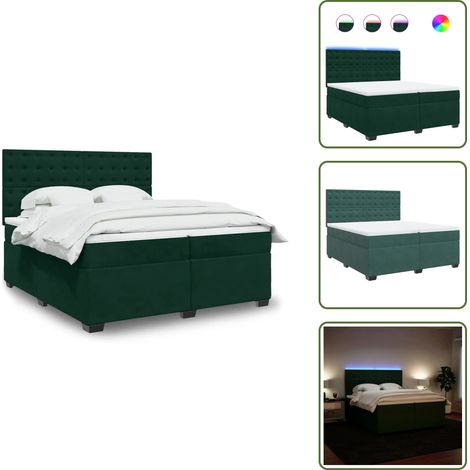 The Living Store Sommier à lattes de lit et matelas Vert foncé 200x200cm Velours - Lit Plateforme - Lit Design - Lit Moderne - Lit Velours - Lit Avec Éclairage Led