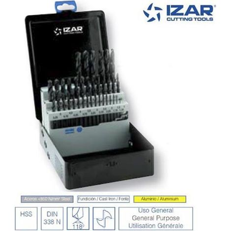 coffret 37 forets HSS DIN338N Izar de 1 à 10 mm par 0.25 mm
