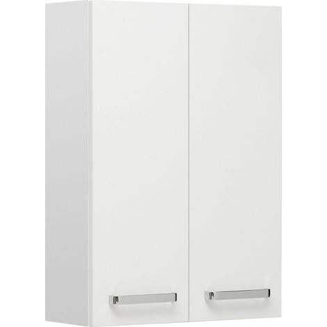 Badezimmer 2-türiger Hängeschrank WARSCHAU-66 Badschrank in weiß glänzend - B/H/T: 50/70/20cm (1/2)