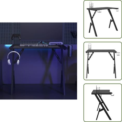Scrivania con gambe a Y - vidaXL Scrivania da Gaming con Gambe a Y Nera 90x60x75 cm - Supporto per cuffie
