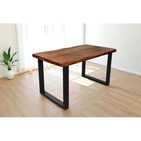 Esstisch Baumkante massiv Mango honigfarben 160 x 85 U-Gestell schwarz CALI (1/5)