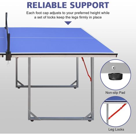 Table de tennis compacte 182 cm (6 pieds), repliable et transportable, avec filet, 2 raquettes et 3 balles bleues, idéale pour jeux intérieurs et extérieurs. (1/5)