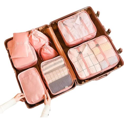 Cubos organizadores de viaje, nailon ligero, diseño impermeable, 8 unidades. (1/2)
