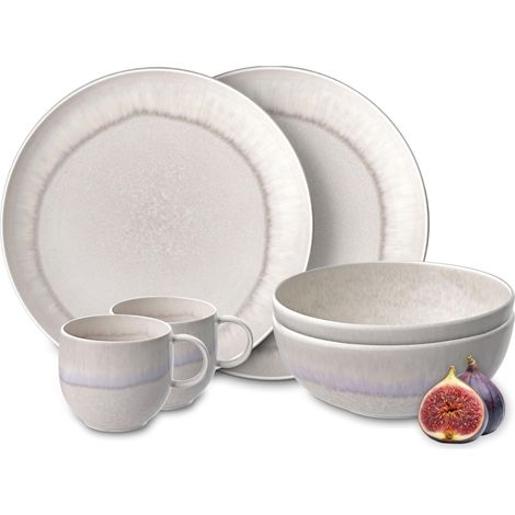 Set Petit-Déjeuner 6 Pièces Beige, Garanti Lave-Vaisselle, Compatible Micro-Ondes, Ensemble de Vaisselle, Assiettes, Service de Table, Porcelaine (1/5)