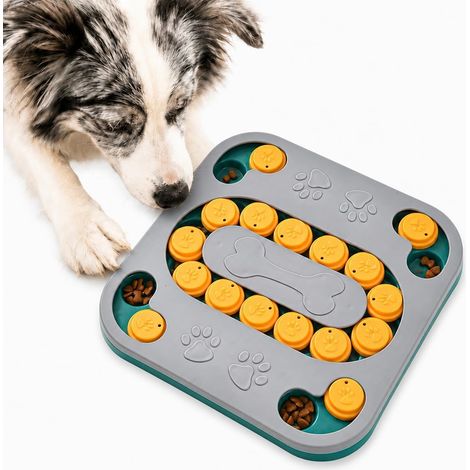 Jouet Puzzle pour Chat et Chien, Distributeur de Friandises et Gamelle Anti-Glouton, 16 Compartiments, Jeu de Recherche Alimentaire, Plastique Gris (1/5)