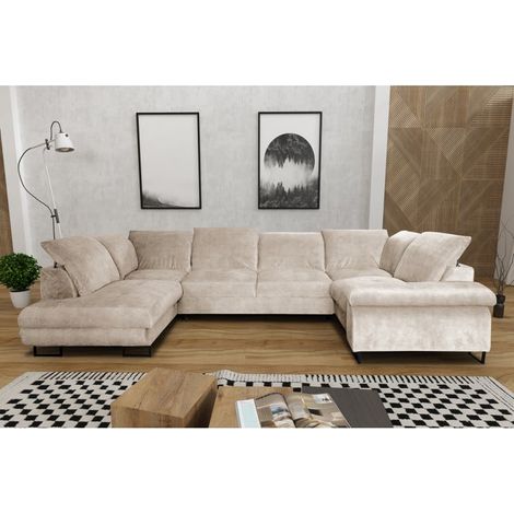 Canapé d'angle convertible WERONA têtières réglables beige