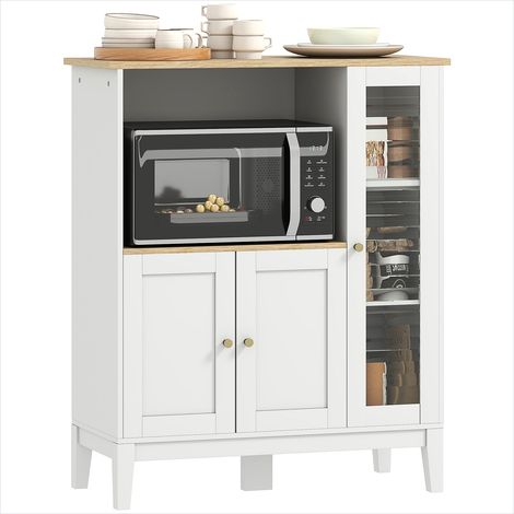 Buffet Meuble blanc aspect bois 80 x 35 x 97 cm avec niche pour (1/5)