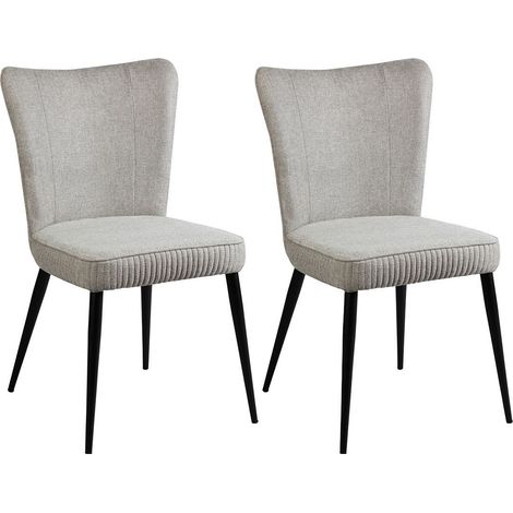 Lot de 2 Chaises Tissu Gris Clair Chiné Pieds Métal Noir Mat - MAURINE (1/5)
