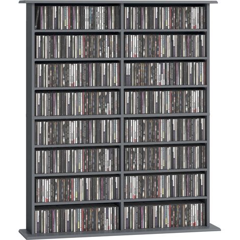 Étagère Meuble Rangement CD DVD AoSenYunZhou Colonne Multimédia 16 Compartiments 12 Tablettes Réglables 720 CD Gris (1/5)