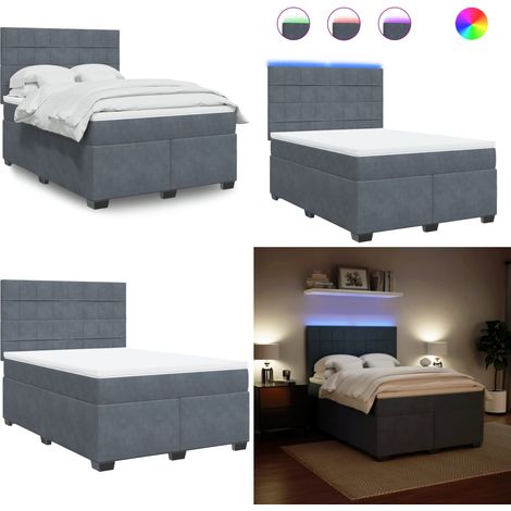 vidaXL Boxspringbett mit Matratze Dunkelgrau 140x200 cm Samt (1/5)
