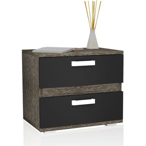 Mesita de noche de 2 cajones 60x40 cm Ataneq Ceniza - Negro (ancho) x 50cm (alto) (1/5)