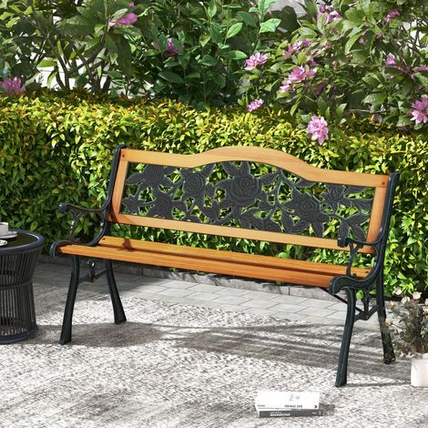 Banc de Jardin 127,5 cm Banc de Parc à Structure en Métal Moulé avec Siège en Bois Banc d'Extérieur pour 3 Personnes Maison Chic (1/4)