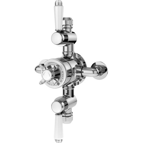 Traditional Exposed Triple Thermostatic Shower Valve with 2 Outlets Durable Brass Construction, Polished Chrome Finish - Balterley