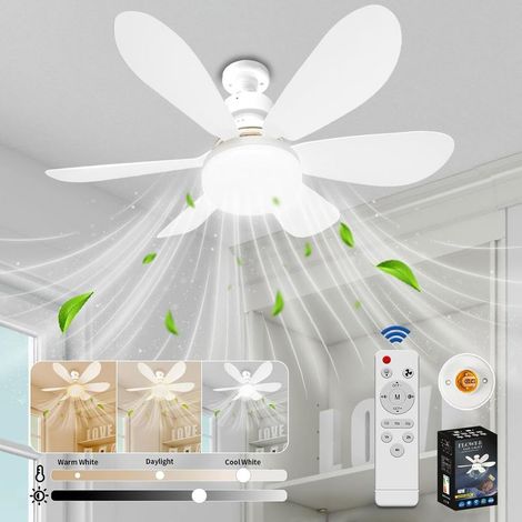 Ventilateur Plafond Silencieux 52cm avec Lumière LED 40W E27 Dimmable - Télécommande 3 Vitesses 6 Pales Installation Rapide (1/5)