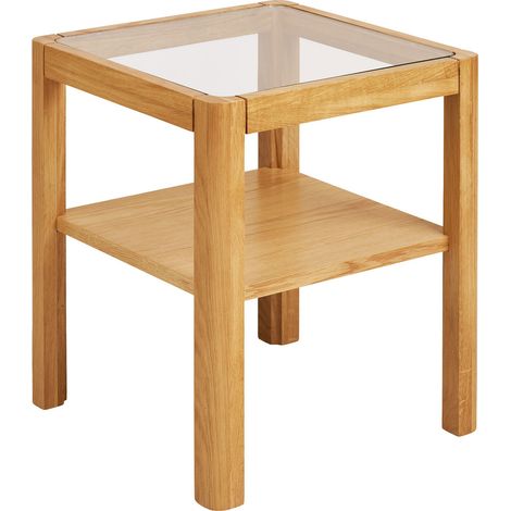 Tavolino d'appoggio Lourmarin in rovere e vetro temperato naturale 40×40×45 cm