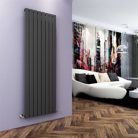 ELEGANT 1800x608mm Anthracite Designer Radiator Vertical Flat Panel Single Panel Radiator with Chrome Thermostatic Radiator Valves (1/5)
